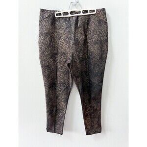 Slimming Options Gold Black Glitter Skinny Stretchy Pants Womens Plus 1X Trouser